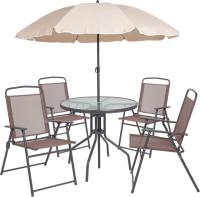 Emma + Oliver Brown Patio Garden Set with Umbrella