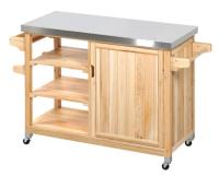 Solid Wood Movable Kitchen Cart with Storage Cabinet