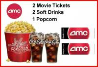 AMC Movie Theater 2 Tickets + 2 Drinks and Large Popcorn