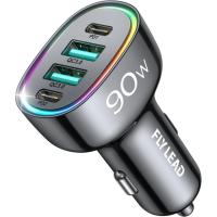 Car 4-Port USB-C and USB 90w Charger by Flylead
