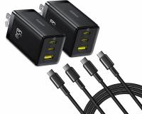 Baseus 65w 3-Port Wall Chargers + USB-C Cables 2 Pack