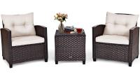 Costway Patio Rattan Furniture Set Cushioned Sofa Coffee Table