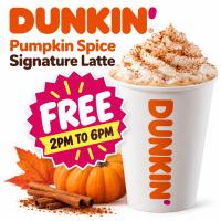 Dunkin Donuts Pumpkin Spice Lattes with Purchase 2 to 6 pm