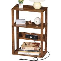 Narrow Bedside Table with Charging Station by Yufam