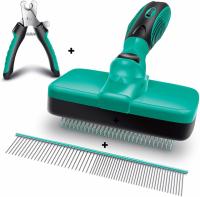 Ruff n Ruffus Self-Cleaning Slicker Brush with Comb and Pet Nail Clipper