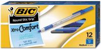 12 BIC Round Stic Grip Xtra Comfort Ballpoint Medium Point Pens