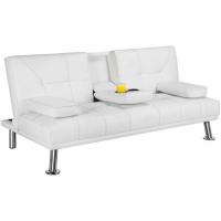 LuxuryGoods Modern Faux Leather Futon with Cup Holders