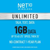 Year 1GB Unlimited Net10 Prepaid Wireless Cell Phone Plan