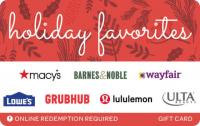 Holiday Favorites Gift Card + LuluLemon Grubhub Lowes Bonus Card