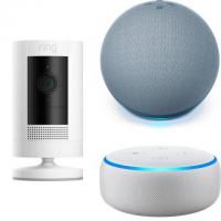 Ring Stick Up Security Camera + Echo Dot + Echo Dot 4 + Bulb