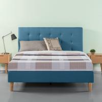 Zinus Ibidun 42in Blue Upholstered Tufted Platform King Bed
