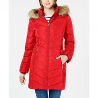 Tommy Hilfiger Chevron Faux-Fur Trim Hooded Puffer Coat