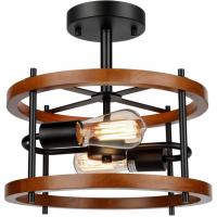 Lakumu 2-Light E26 Retro Semi Flush Wood Mount Ceiling Light