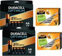 36 Duracell Optimum AA or AAA Battery + 120 BIC Pens