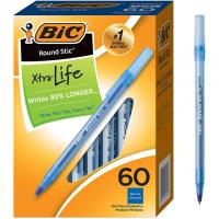 60 BIC Round Stic Xtra Life Medium Ballpoint Pens
