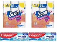 24 Scott ComfortPlus Toilet Paper with 2 Colgate Toothpastes