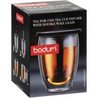 Bodum Tea for One Tea Strainer with Double Wall Glass Set