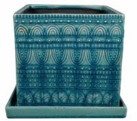 Trendspot 8in Aqua Seven Seas Square Ceramic Planter