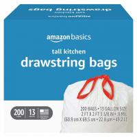 200 Amazon Basics Tall Kitchen Drawstring Trash Bags