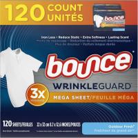 120 Bounce Wrinkleguard Fabric Softener Wrinkle Releaser Dryer Sheets