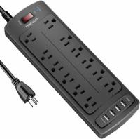 Surge Protector with 12 AC Outlets and 4 USB Ports