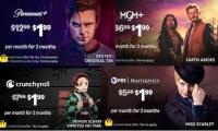 MGM Paramount+ CrunchyRoll Starz PBS