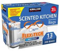 Kirkland Signature 13-Gallon Flex Tech Kitchen Trash Bags 200 Count