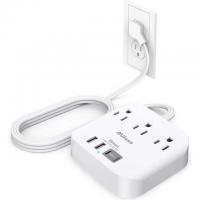 Flat Extension Cord with 3 Outlets and 4 USB