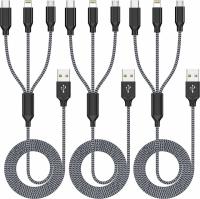 3 in 1 USB Charging Cable with microUSB USB-C and Lightning 3 Pack