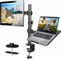 Huanuo Adjustable Single Monitor Desk Mount with Laptop Tray