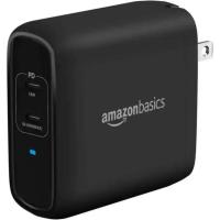 Amazon Basics 68W Two-Port GaN USB-C Black Wall Charger