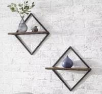 StyleWell Wood and Black Metal Wall Mount Diamond Floating Shelf