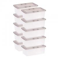 IRIS Snap Top Plastic Storage Box with Gray Lid 10 Pack