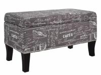 Linon Stephanie Gray Script Upholstered Storage Ottoman Bench