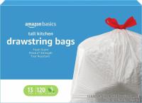 Amazon Basics Flextra Tall Kitchen Drawstring 13Gallon Trash Bags 120 Pack