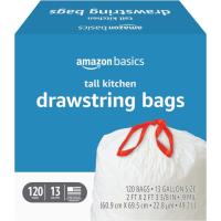 Amazon Basics Flextra Tall Kitchen Drawstring 13Gallon Trash Bags 120 Pack