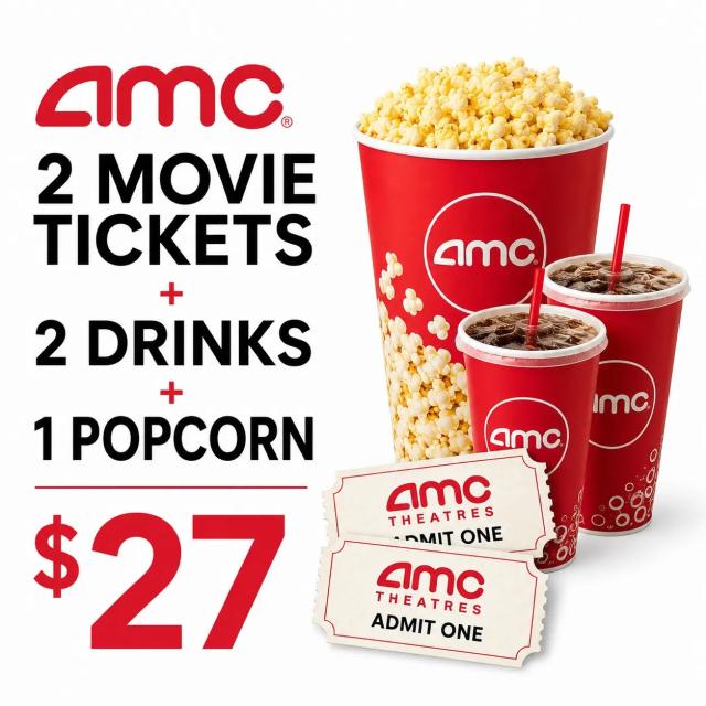 AMC Theatres 2 Movie Tickets and a Popcorn