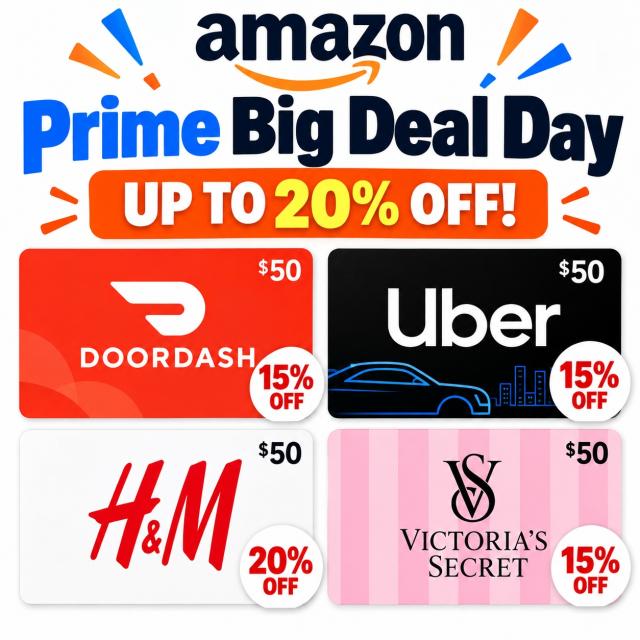 Amazon Prime Big Deal Day 2026 Gift Card Sale Up To 20% Off