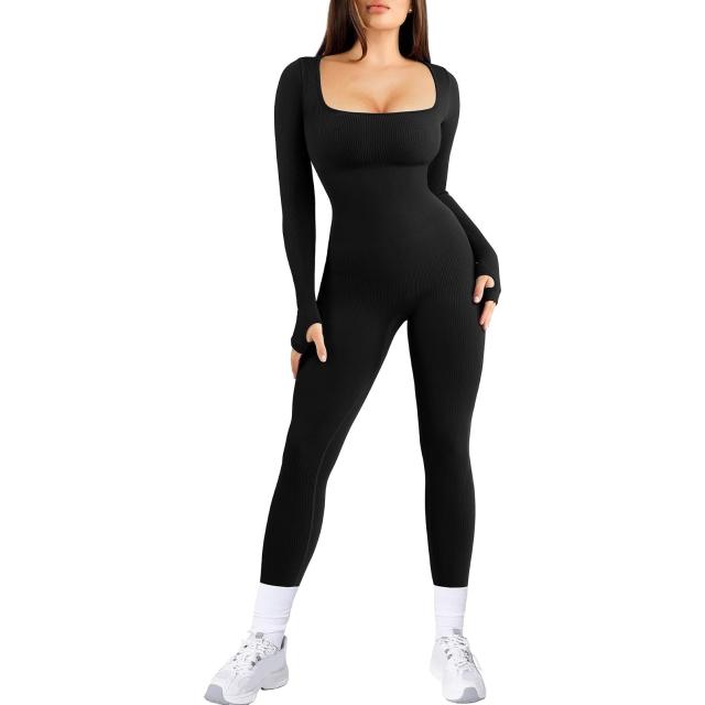 Popilush Jumpsuits for Women Long Sleeve Built-In Bra