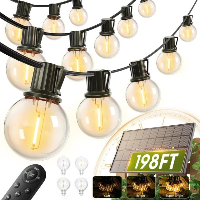 addlon 198ft 64LED Solar Outdoor String Lights