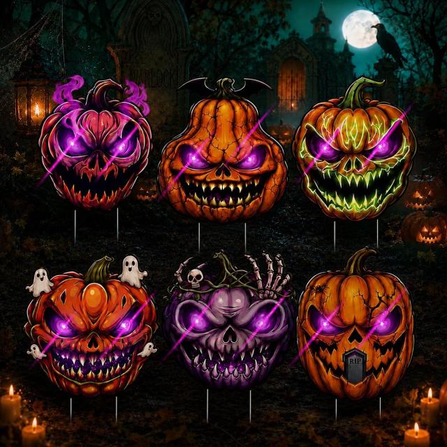 Halloween Lighted Pumpkin Yard Signs 6 Pack