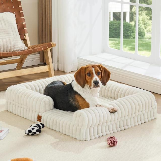 Faux Fur Orthopedic Dog Bolster Bed by Chixnuggle