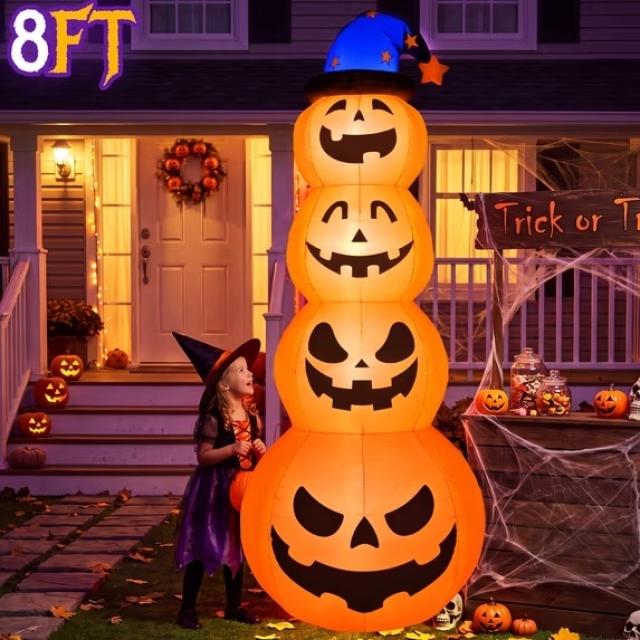Halloween Pumpkin Stack 8ft Inflatable Decoration by Qunler