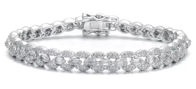Genevive Sterling Silver White Gold Plated CZ Flat Link Tennis Bracelet