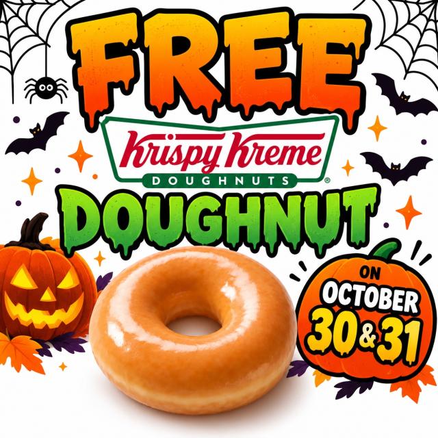 Free Krispy Kreme Original Glazed or Classic Ring Doughnut October 30 and 31