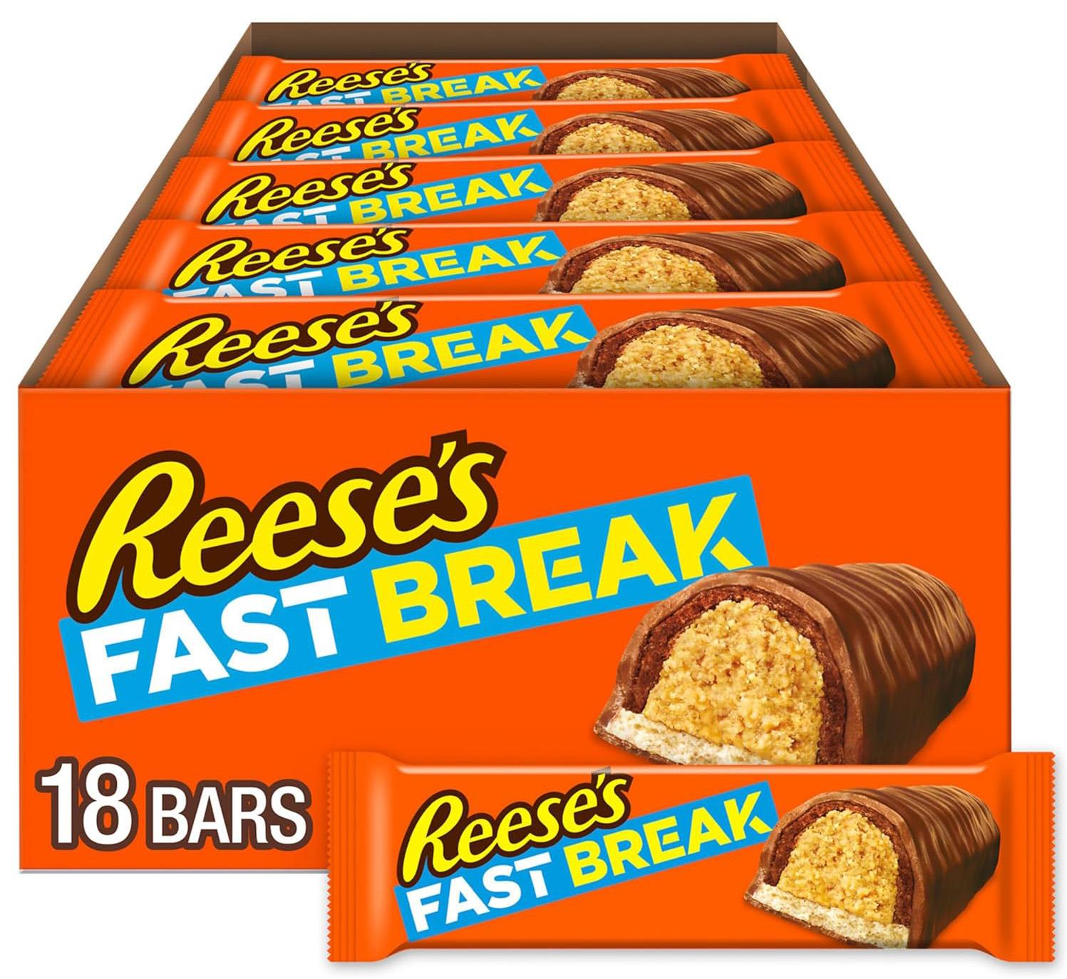 Reeses Fast Break Peanut Butter Nougat Candy Bars 18 Pack for $11.61