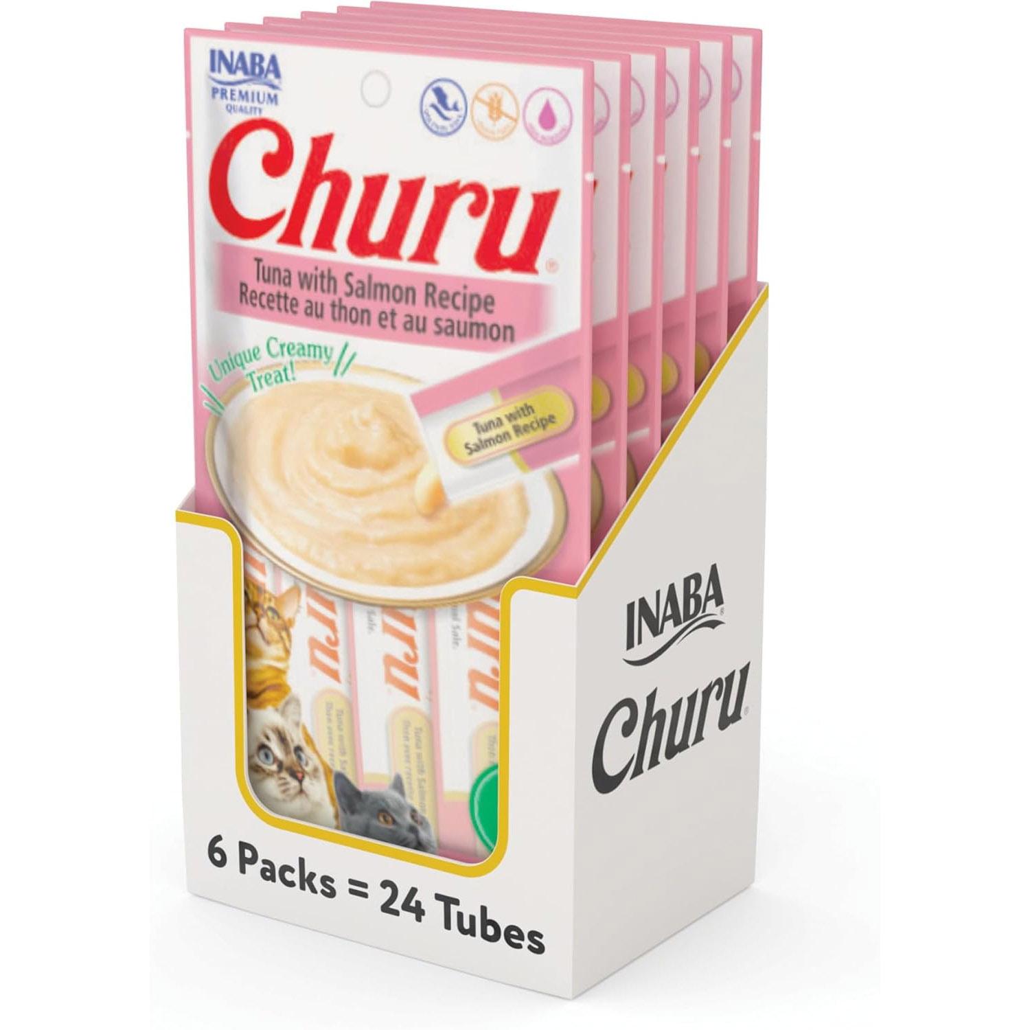 Inaba Churu Tuna with Salmon Recipe Lickable Treats 24 Tubes for $7.18