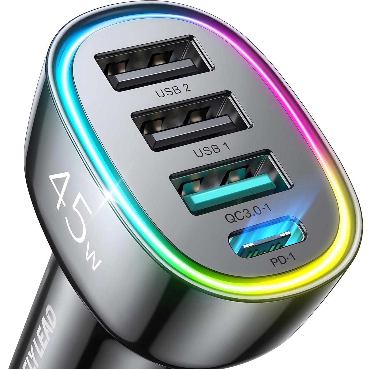 Car 4-Port USB-C and USB 45w Charger by Flylead for $5.91