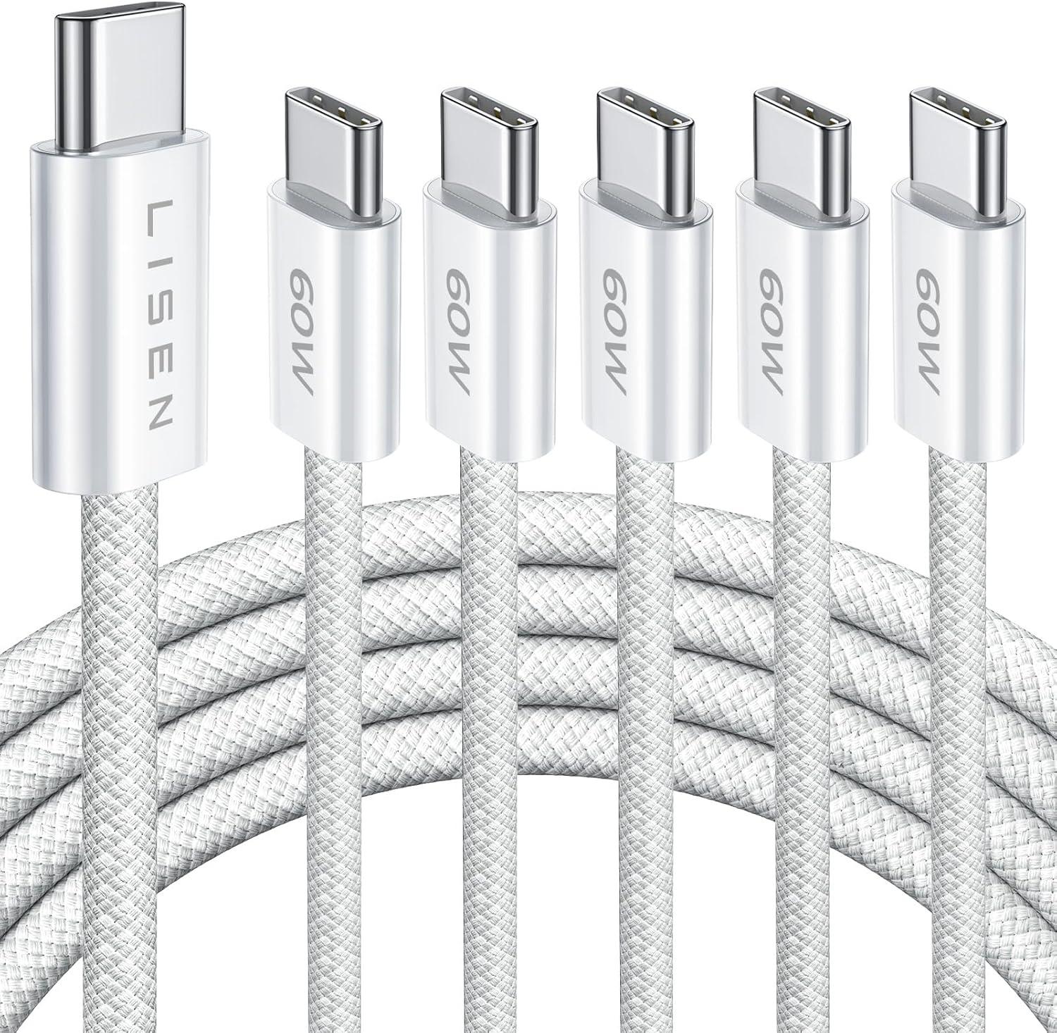 USB-C 60w 6.6ft Cables 5 Pack by Lisen for $7.99