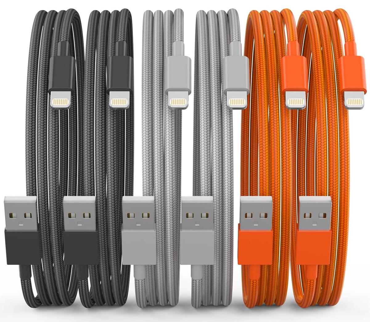 Apple MFi Certified USB to Lightning Charging Cables 6 Pack for $2.99